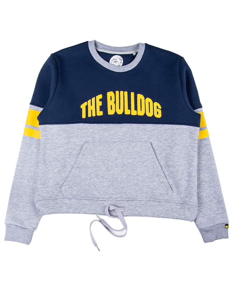 This crewneck sweater is the latest stylish design that has been added to The Bulldog Amsterdam collection. A smart yellow lettering arch across the navy half of the design displaying ‘The Bulldog’ and the grey half of the design holds a popular kangaroo pocket.